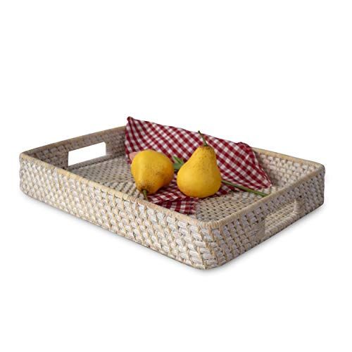 Wicker Rectangular Serving Trays and Platters with Handles 