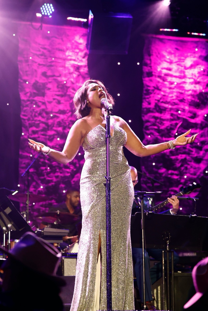 Jennifer Hudson, silver dress, embellished dress, heels, high heels, Whitney Houston, tribute, performance, Grammys, Pre-Grammy Gala, red carpet, celebrity red carpet