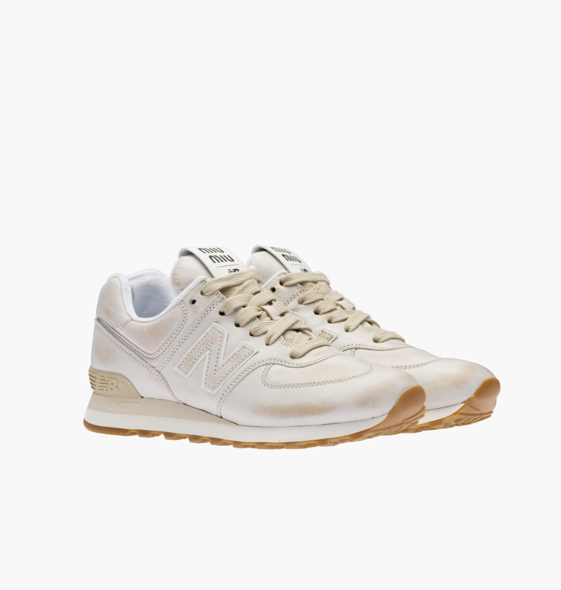 New Balance 574 x Miu Miu Vintage-effect Nappa Leather Sneakers