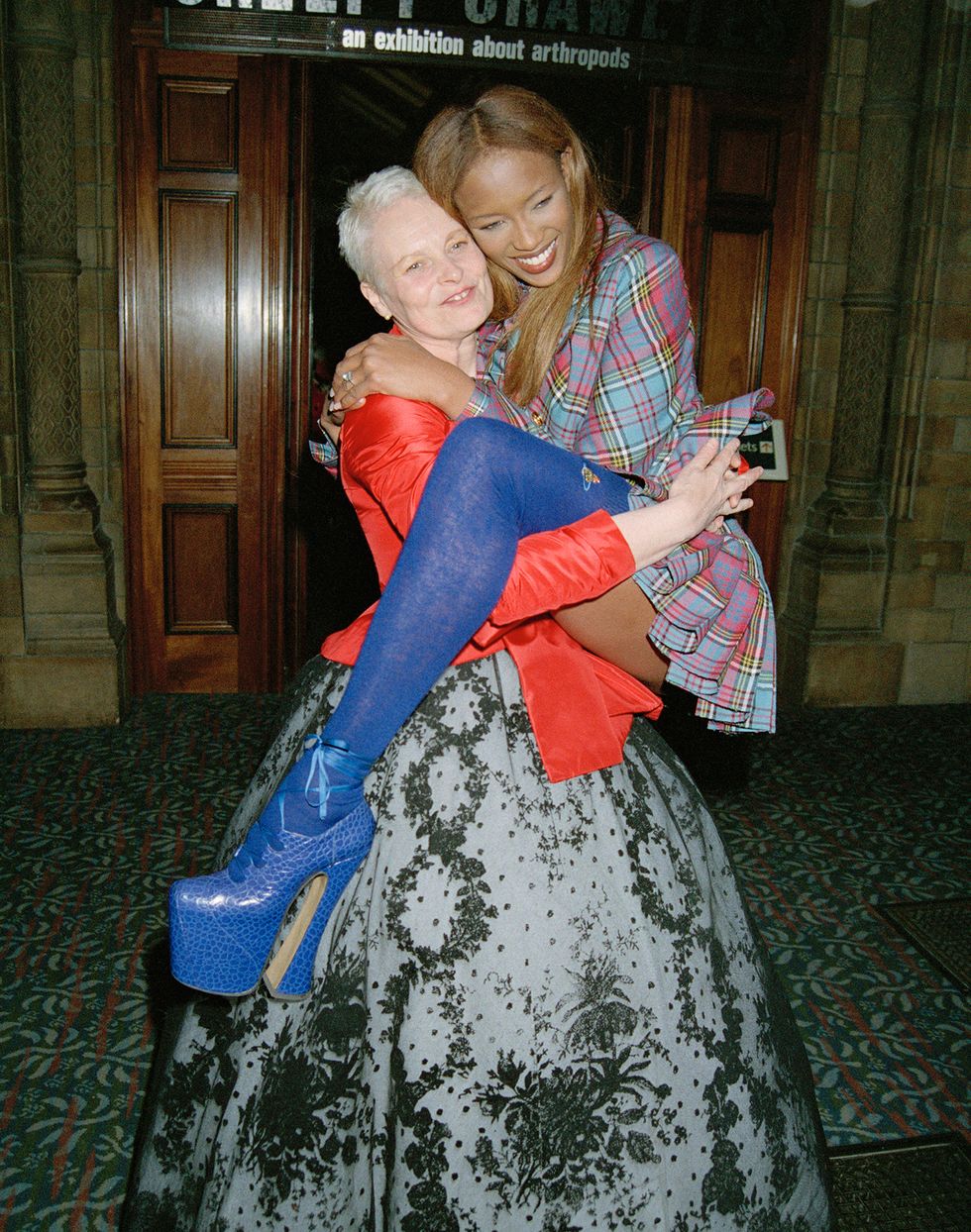 model naomi campbell and fashion designer vivienne westwood attend the designer of the year awards at the natural history museum during london fashion week, 19th october 1993 photo by dave benettgetty images