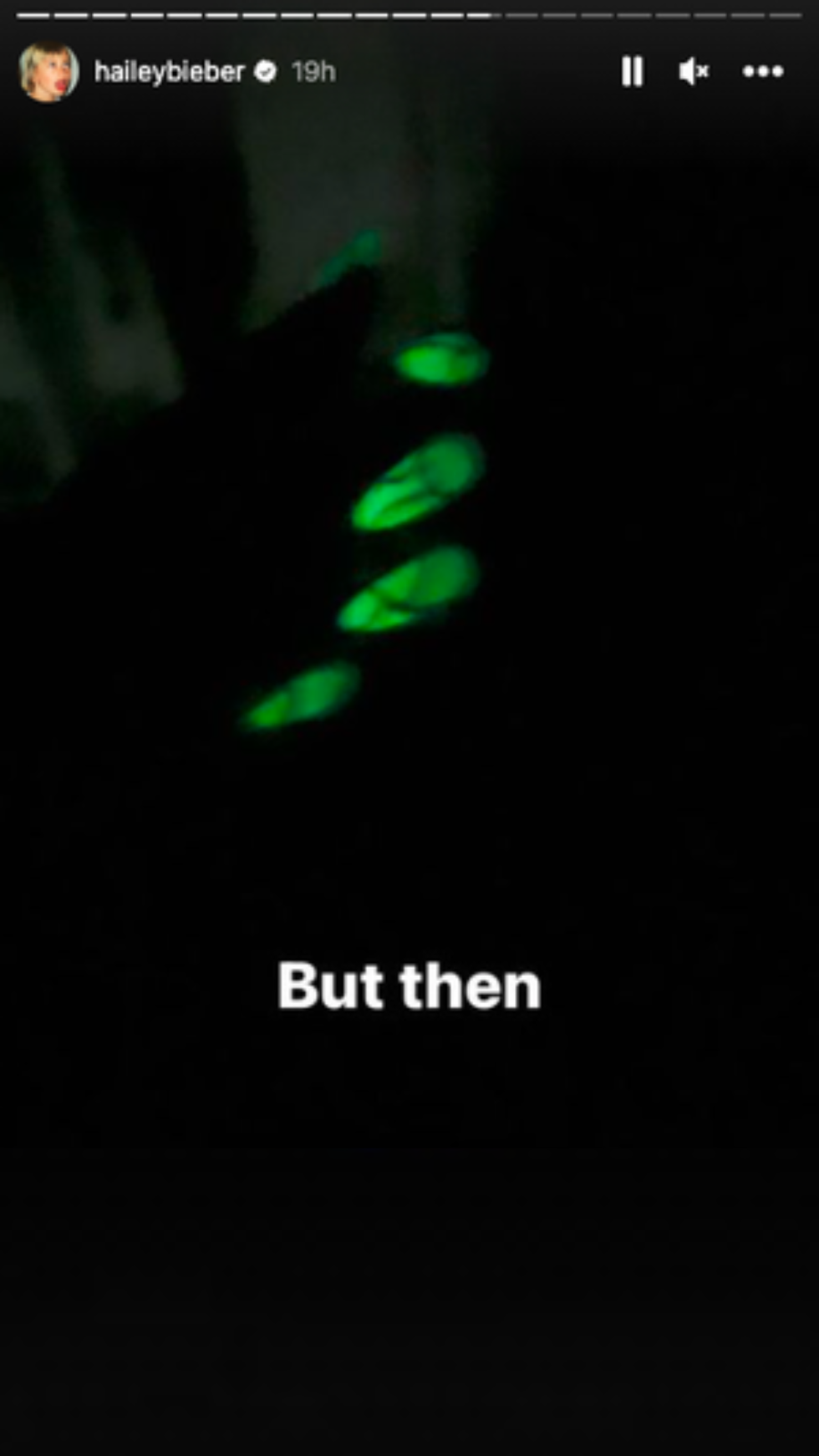 hailey bieber glow in the dark nails instagram story coachella 2023