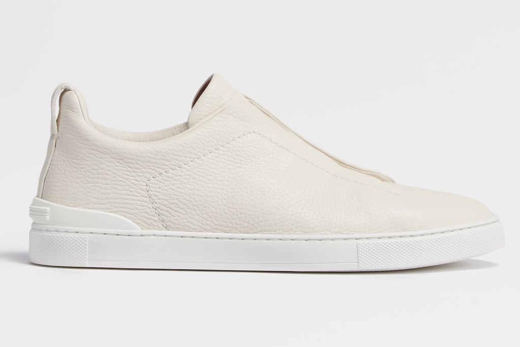 Zegna, sneakers, mens sneakers, low top sneakers, leather sneakers, off-white sneakers, flat sneakers, laceless sneakers, triple stitch, triple stitch sneakers, slip on sneakers