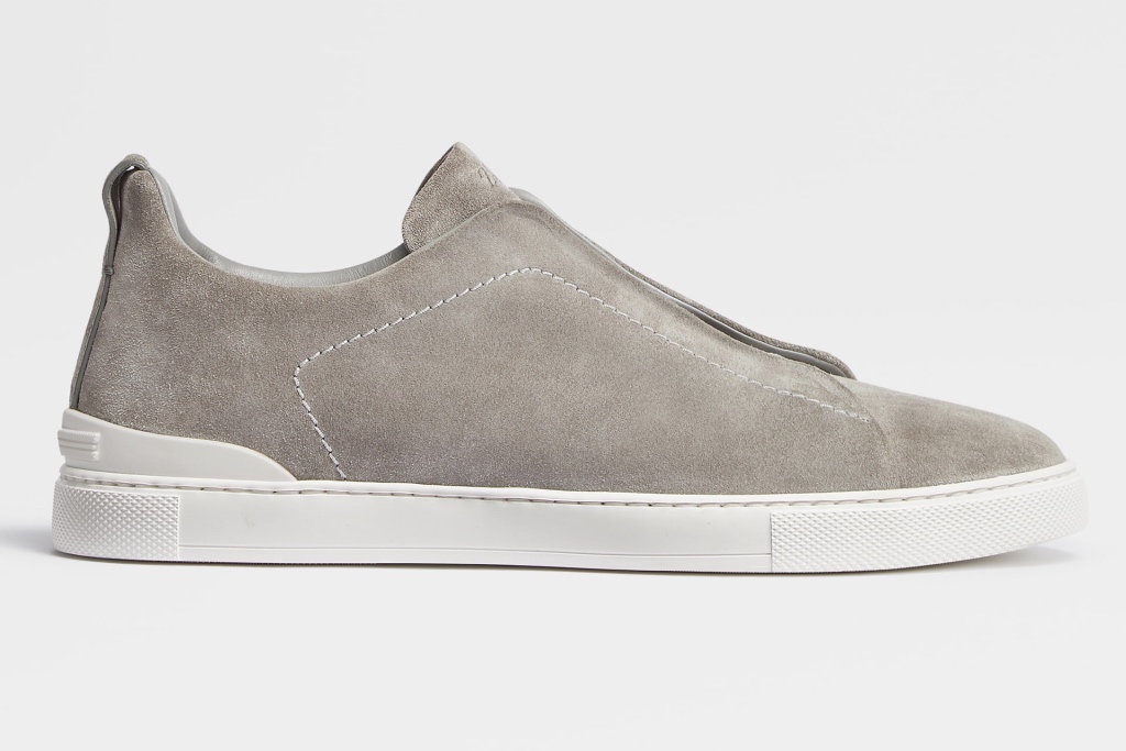 Zegna, lazy luxury sneakers, mens sneakers, suede sneakers, gray sneakers, low top sneakers, flat sneakers, quiet luxury, luxury, luxury sneakers