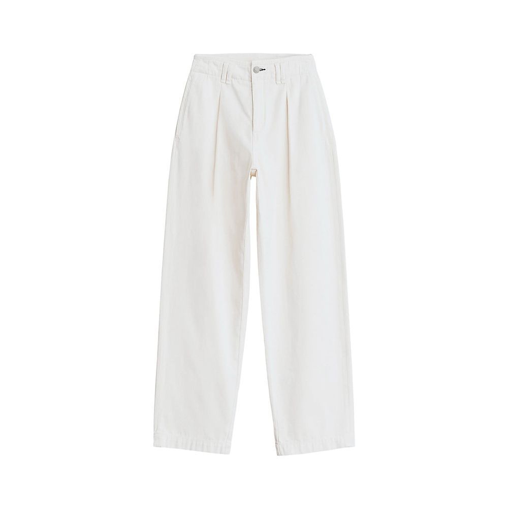 Pleated High Waist Cotton Trousers 