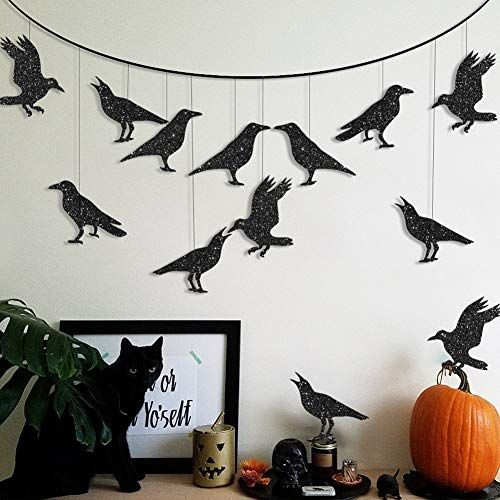 Cheerland Glitter Black Crow Decorations 