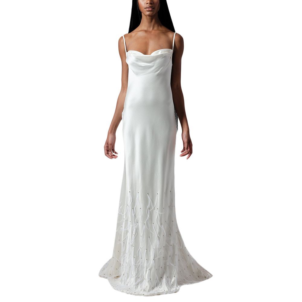 Wiederhoeft feather wedding slip dress 