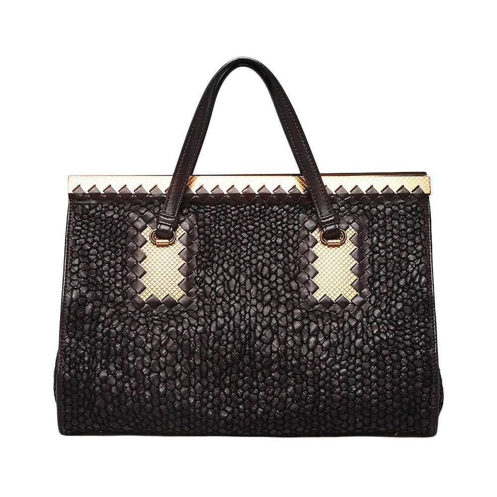 Brown Woven Leather Frame Top Shoulder Bag