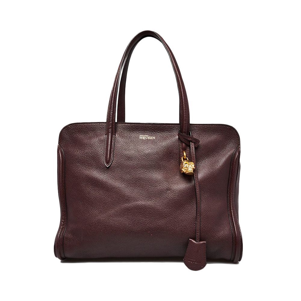 Burgundy Calfskin Leather Medium Padlock Zip Tote Bag