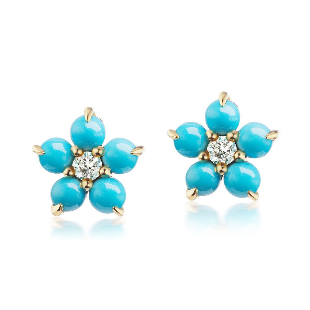 Floral Stud with Turquoise and Diamond