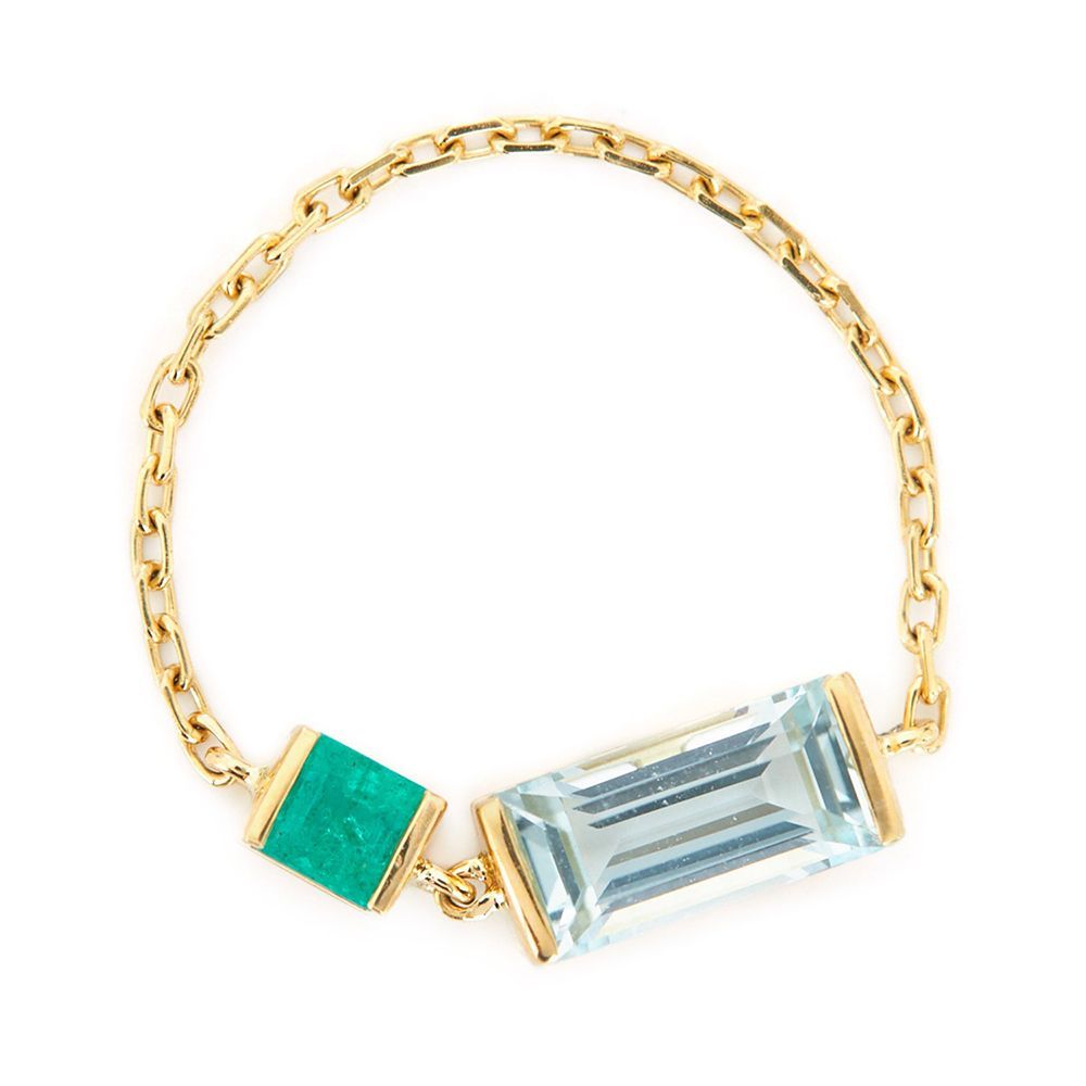 Aquamarine and Emerald Chain Ring